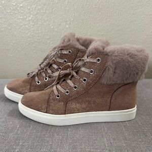 Report Girls Sparkle Brown Faux Fur Side Zip Sneaker Boots Size 3